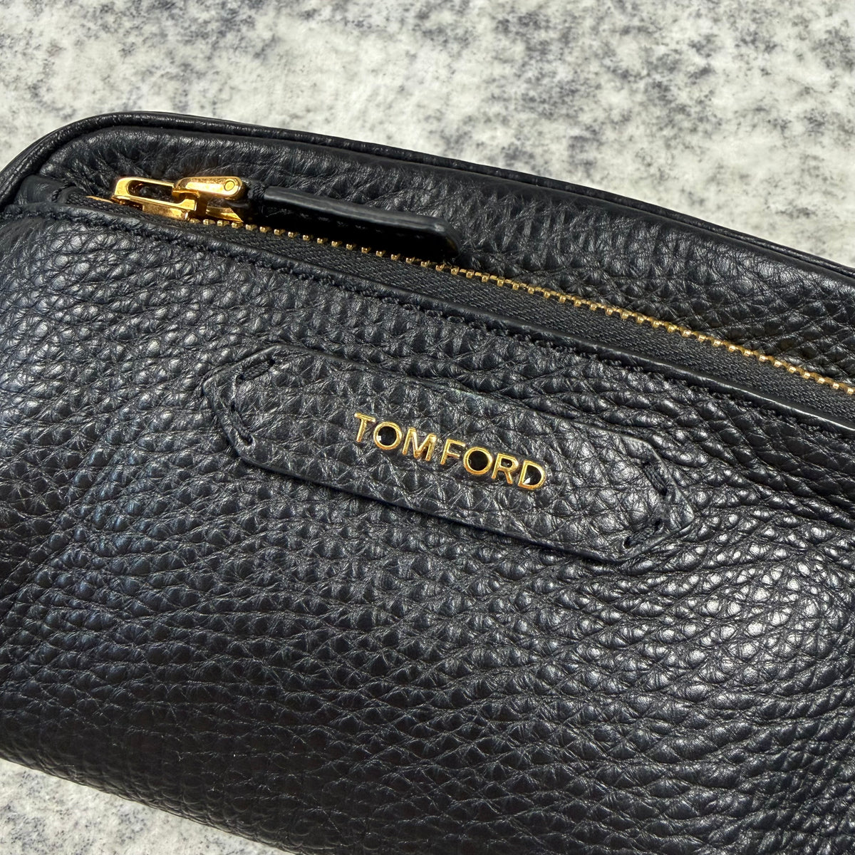 Tom Ford Black Grained Leather Cosmetic Bag