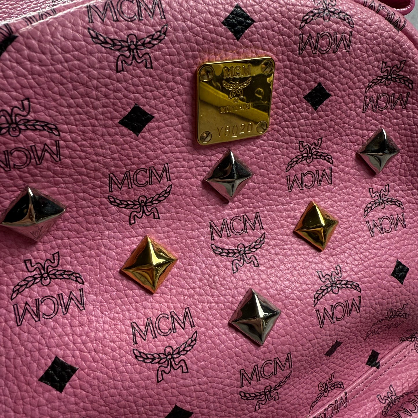 MCM Visetos ‘Pink’ Studs Backpack