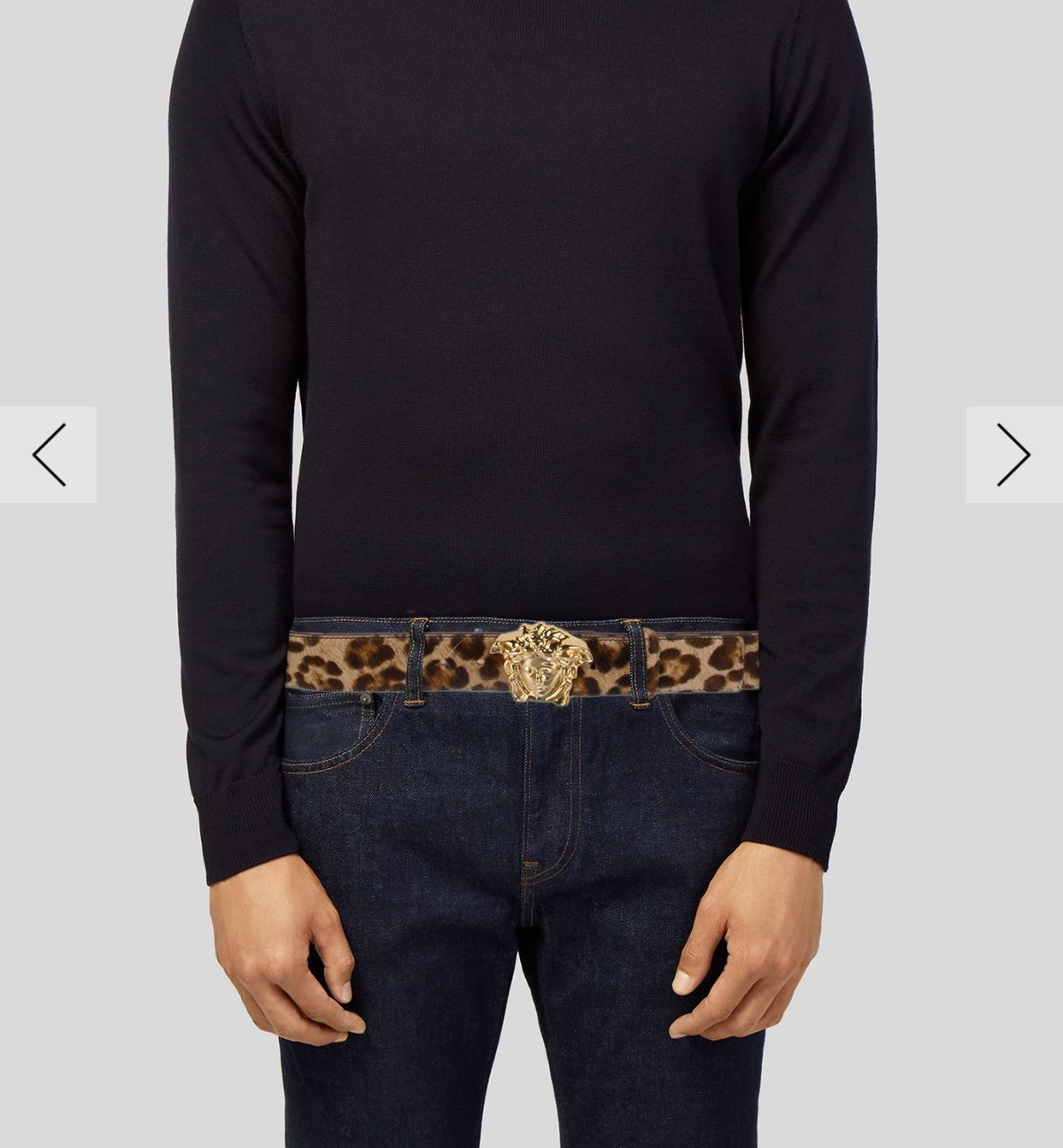 Versace Gold Medusa Leopard Print Pony Hair Belt